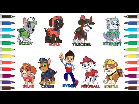 Paw Patrol Coloring Book Compilation | Marshall Rubble Chase Rocky Zuma Skye Tracker Everest Ryder