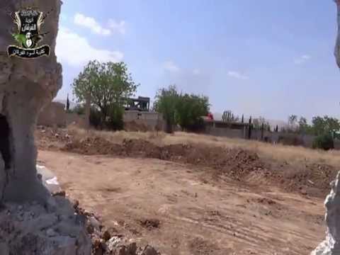 استهداف دبابة  لقوات النظام في الجبهة الغربية في مدينة داريا في ريف دمشق  بواسطة قاذف آر بي جي من قبل كتيبة أسود الفرقان