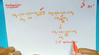 Mechanism of the reaction of 3-methylbutan-2-ol with HBr