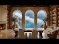 Rainy Mediterranean Library Ocean Waves For Study Relaxation 4 Hours