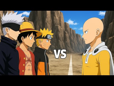 Saitama vs Naruto Gojo & Luffy 🤯🔥 #animebattle 