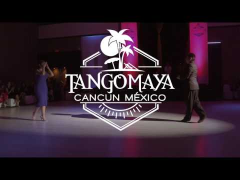  Carlos Espinoza  and  Noelia Hurtado Pitruzzella  are  dancing  to  the  tango  "  Farabute  "  by  Juan D'Arienzo  at  Tango Maya Festival  in  2016