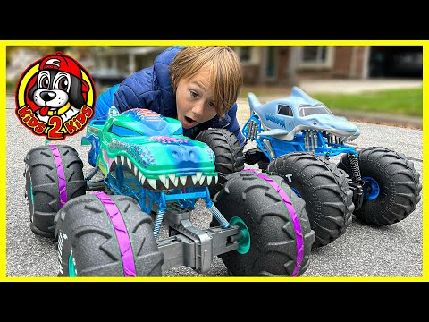 Hot Wheels Monster Trucks 1:6 XL MEGA-WREX RC (Unboxing & Battle vs Monster Jam MEGA MEGALODON)