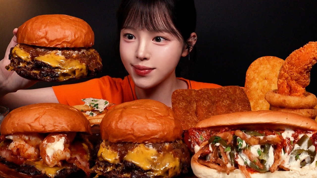 SUB)꾸덕폭발! 패티x3 트리플 치즈버거 먹방🍔베이컨새우버거 칠리스치즈스틱에 핫도그까지 햄버거 꿀조?