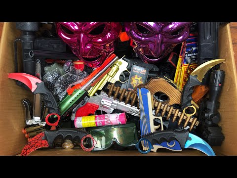 Box full of Hazardous Explosives! Bead Launch Guns - Real Karambit Knives - Gun Types and Equipments