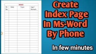 How to Create Index Page in Ms-Word| #Makeindexpageinword |Create Index Page by Phone in few minutes