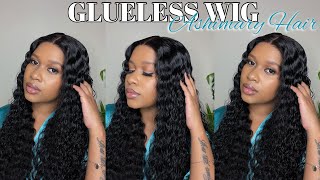 GLUELESS WIG INSTALLATION | 26 inch DEEP WAVE WIG ft. ASHIMARY HAIR