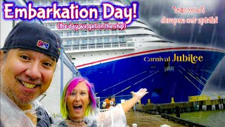 Our First Cruise EVER on Carnival's Jubilee | Embarkation (Getting on the Ship) & Sail Away Party
