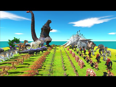 Dinosaurs revolt battle with Shin Godzilla + Indominus Rex + Indoraptor VS Team Bewilderbeast