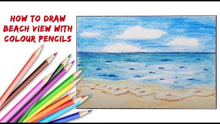 How to draw beach view with colour pencils | colour pencil drawing for beginners | Wings of your art