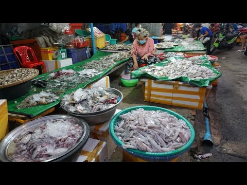 Evening Food Market Scenes at Phsa Sam Hanh - Walking Tour Around Sam Hanh Market in The Evening