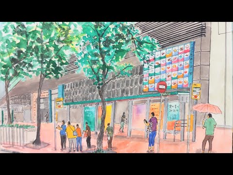 塗鴉3。水彩畫。香港大埔。(懷仁街/安富道、大埔舊墟遊樂場、寶鄉街、鄉事會街（大埔墟街市）。)