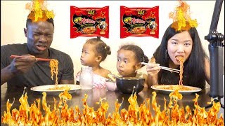 NUCLEAR FIRE 2x Spicy Ramen Noodle Challenge!(Kids tried it, too!) Mukbang Eating Show 핵불닭볶음면 외국인 먹방