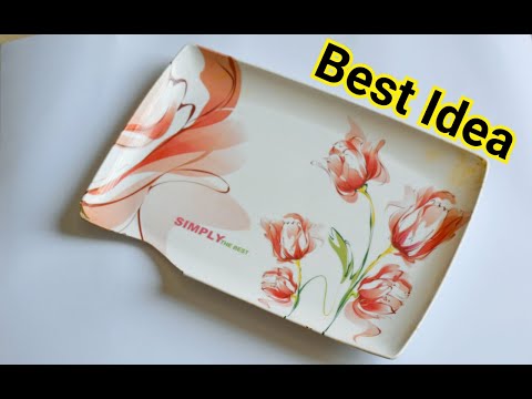 DIY | How to recycle broken plastic dish? Flowers vase from broken tray | Guest room decoration