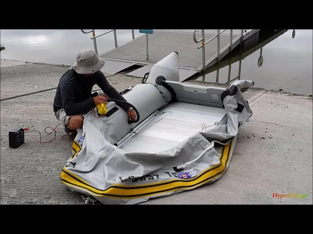 Tips + Tricks launching AL hard floor inflatable boat with the DIY transom launching wheels.