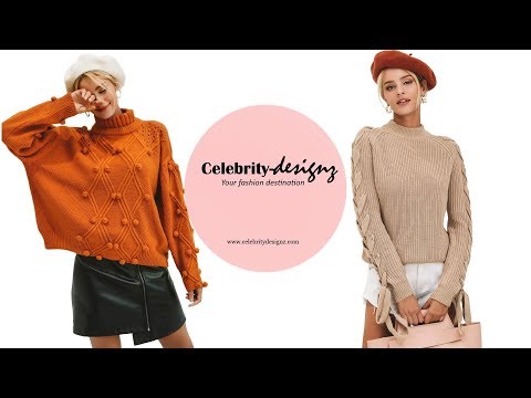 Trendy Lace-up Sleeve Sweater & Pom Pom Slouchy Sweater at Celebrity Designz (kn242+kn228)