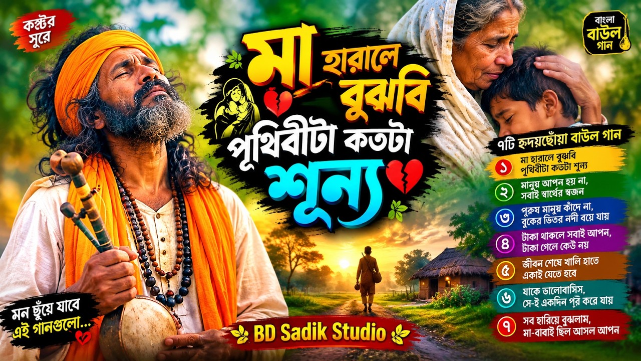 মা হারালে বুঝবি পৃথিবীটা কতটা শূন্য 💔 | ৭টি হৃদয়ছোঁয়া বাউল গান |  BD Sadik Studio