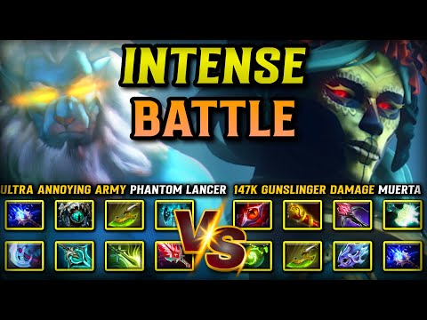 INTENSE HARD CARRY BATTLE | Ultra Annoying Army Phantom Lancer Vs. 147K DAMAGE DEALT Muerta DOTA 2