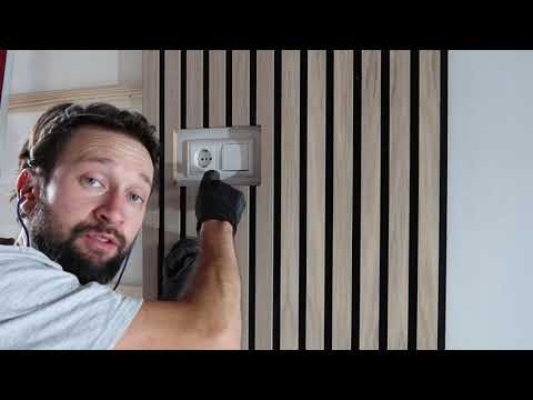 Outlet sockets on a Slatted wood feature wall!