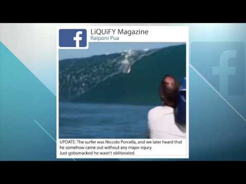 Niccolo Porcella gets smacked by gnarly wave in Tahiti