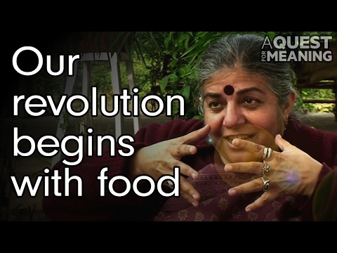 Thumbnail of the video: "Our Revolution Begins With Food" by Vandana Shiva