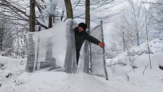 ❄️ Extreme Cold Survival: Testing a Plastic Wrap Shelter in Deep Snow!