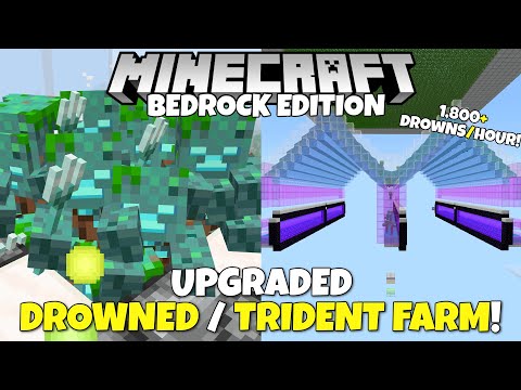 Minecraft Bedrock: Upgraded DROWNED & TRIDENT Farm! 1,800+ Drowns/Hour Tutorial! MCPE Xbox PC Switch