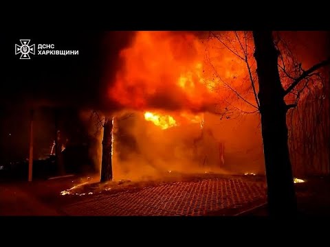 Footage shows moment of strike in Russia's massive drone assault on Kharkiv