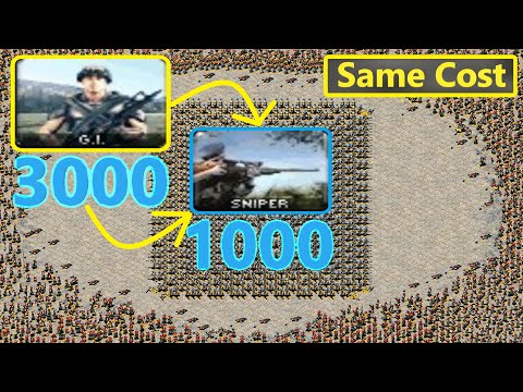 1000 Snipers surrounded by 3000 Gi's - Same Cost - Red Alert 2