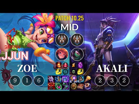 GRF jjun Zoe vs Akali Mid - KR Patch 10.25