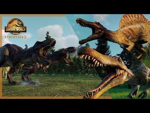 2x Spinosaurus vs 2x Tyrannosaurus Rex | Jurassic World Evolution 2
