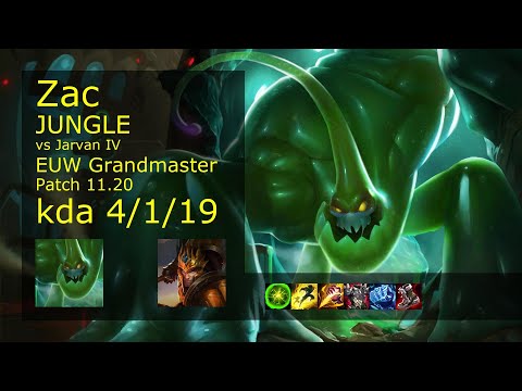 Zac Jungle vs Jarvan IV - EUW Grandmaster 4/1/19 Patch 11.20 Gameplay
