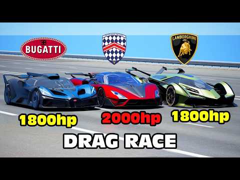 2000HP SSC Tuatara vs Bugatti Bolide vs Lamborghini Vision GT DRAG RACE