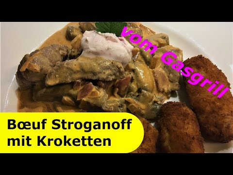 144 - Bœuf Stroganoff mit selbstgemachten Kroketten │ Mit Crème fraîche Dipp