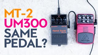 Video thumbnail for Boss Metal Zone MT-2 vs Behringer Ultra Metal UM 300 - are these pedals the same pedal? by We As A Company
