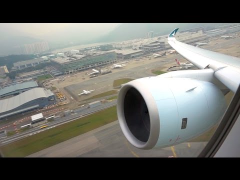 Cathay Pacific Airbus A350-900 XWB takeoff and climb through the clouds from Hong Kong! Video