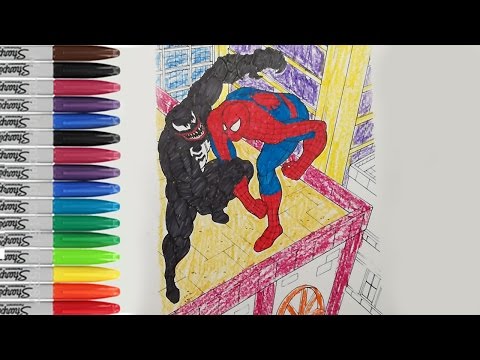 Spiderman Fighting Coloring Pages Spiderman Vs Venom On The Roof SAILANY Coloring Kids