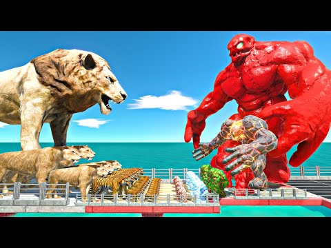 Lion King Bridge Challenge | Lava Golem Team vs Lion King - Animal Revolt Battle Simulator