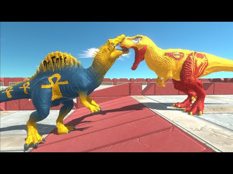 DR. FATE SPINOSAURUS vs SUPERSPIDERMAN TREX DEATH CLIMB - Animal Revolt Battle Simulator