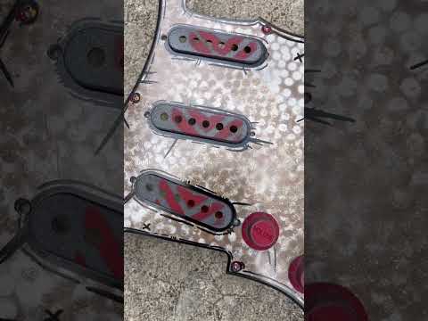 🎨 Custom Hand-Painted Stratocaster Pickguard Set (SSS) + Backplate — Rusted Relic Red-Core Design — 48/50/52mm Spacing image 14