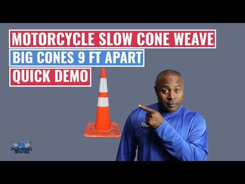 Motorcycle Slow Cone Weave Drill With Cones 9 Feet Apart  / Quick Demo With Tall Cones