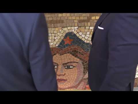 Josep Borrell in Skanderbeg square to see the Mosaic of the National History Museum! #EU4Culture