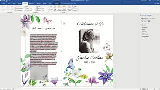 Tutorial for Funeral/Memorial Template using Word 2016 Windows