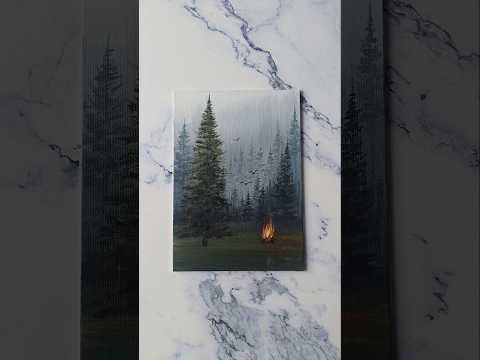 🌲🤍 forest campfire landscape painting / acrylic painting idea for beginners ✨️