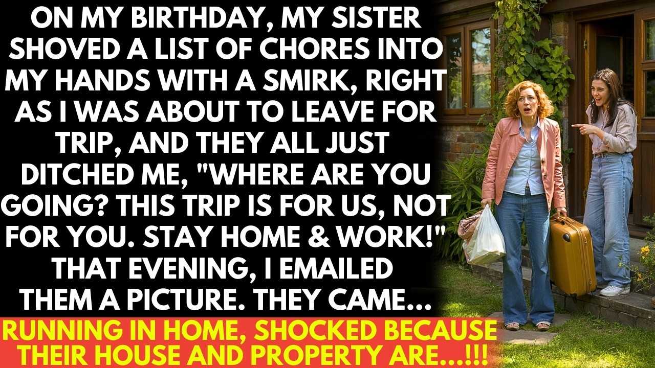 On my birthday, my sister handed me chores, smirked, "Stay and work!" as they left for their trip...