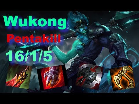 Wukong vs Sion (TOP) | PENTAKILL, KDA 16/1/5 Grandmaster, Patch 10.12