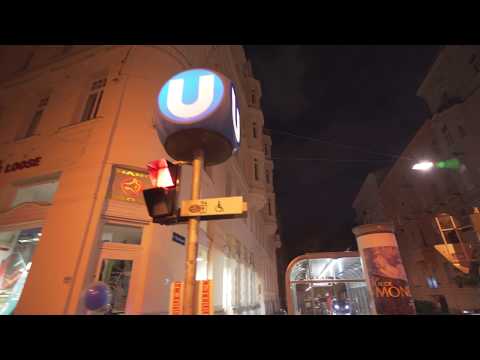 Austria, Vienna, U-Bahn night ride from Taubstummengasse to Südtiroler Platz