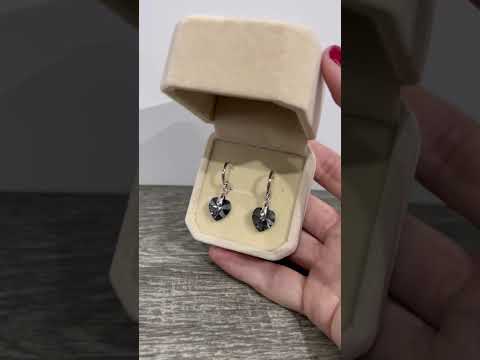 Подарок девушке серьги Сваровски "Сердечки чёрный алмаз" ювелирный сплав покрытие родий в подарочной упаковке - фото 2 - id-p2456432627