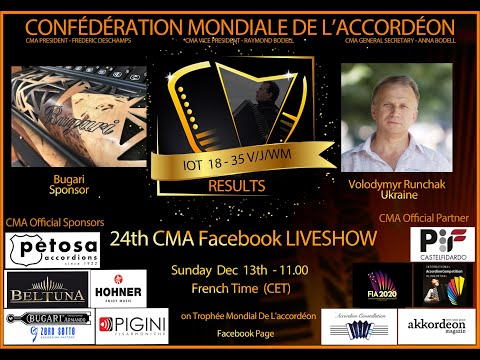 24th CMA FAcebook Live Show . Volodymyr Runchak - Paolo Picchio - Result IOTv 18-35: Ivan Zbihli 1st