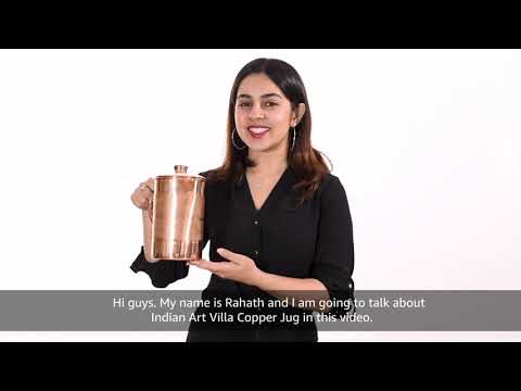 Indian art villa copper jug with 2 glass, embossed design, 3...